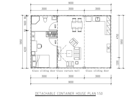 Μοντωδική σχεδίαση Prefab Shipping Container House με Knock Down System Αποσυναρμολογήσιμο Container House